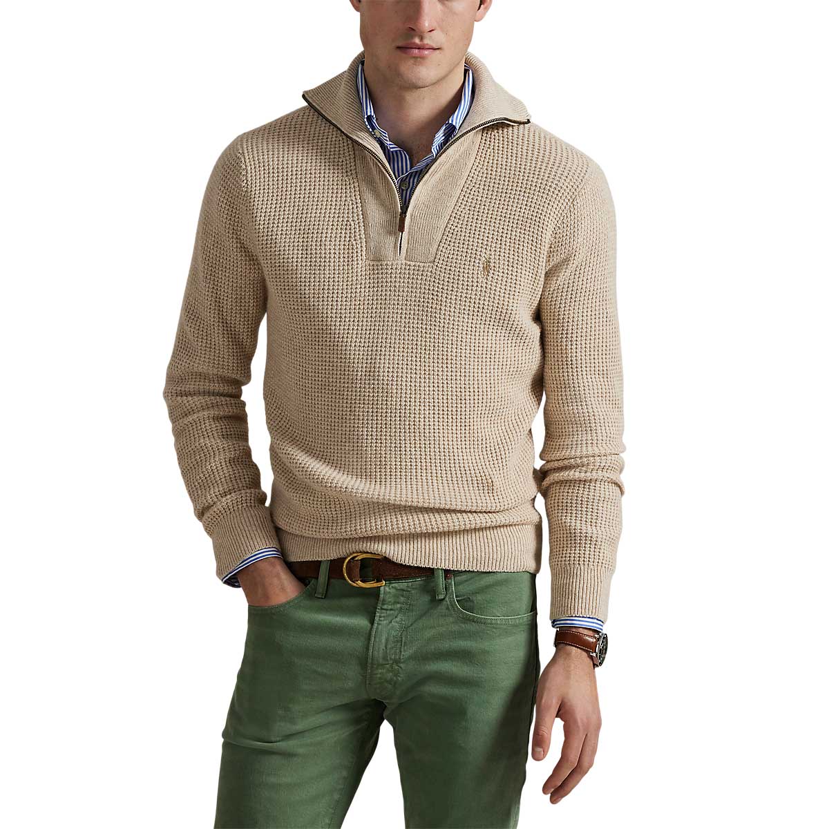 Polo Ralph Lauren Waffle Wool-Cotton Quarter-Zip Sweater